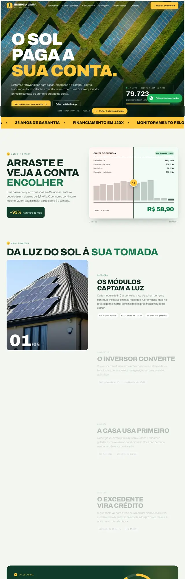 Página inicial do site Energia Limpa Solar