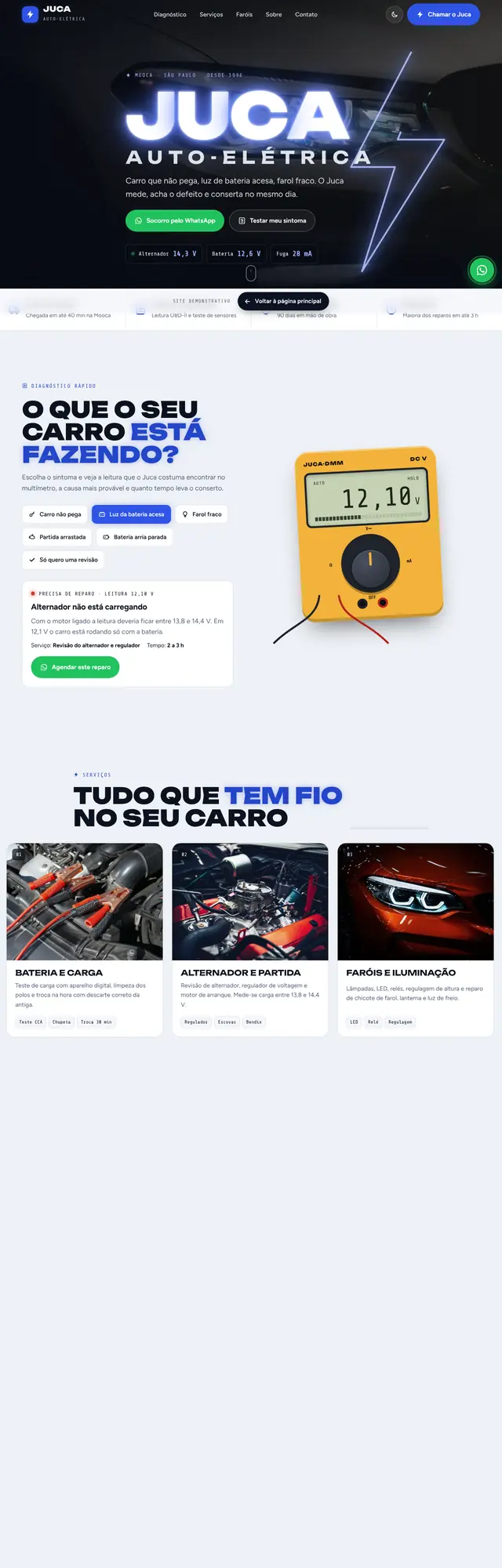 Página inicial do site Juca Auto-Elétrica